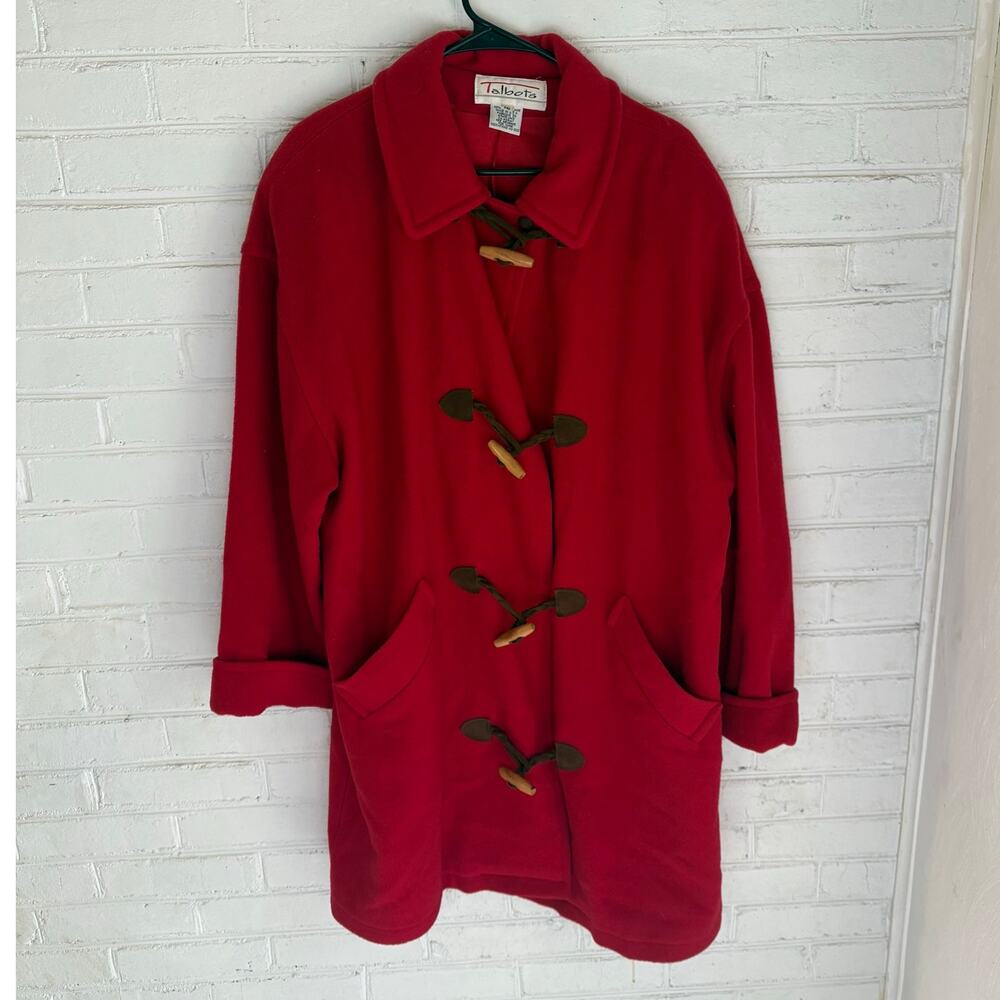 Talbots Vintage Red Wool Coat Toggle Closure Collared Winter Holiday Christmas